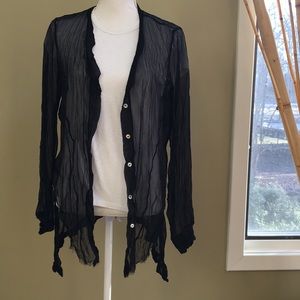 Illia Black Sheer Unhemmed Long Sleeve Blouse